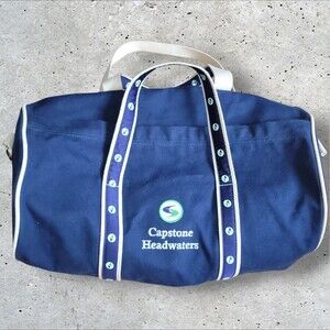 Warden Brooks NY Canvas Banker Duffle Bag Navy Blue Natural Capstone Headwaters